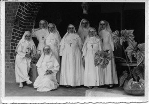 Group photo of Sisters of Beveren-Waas, in Bolima, date unknown. From MSC Archives