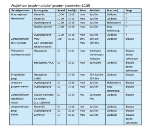 Profiel van ‘problematische’ groepen (november 2010)